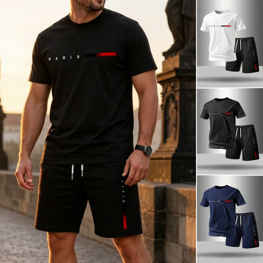 🔥 【S-2XL】 Pánská letní sportovní sada ze 2 dílů - pohodlné tričko s krátkým rukávem a kraťasy na každodenní nošení i doma