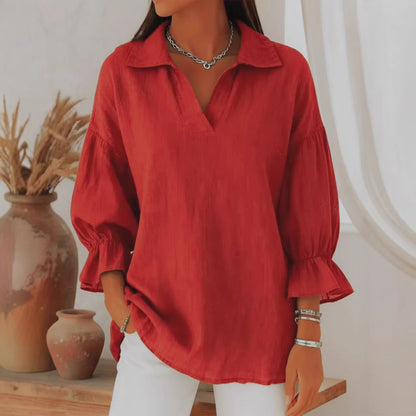 🌺🌱Nowość na wiosnę 2026 r. | Luźny krój | Bluzka damska z kołnierzykiem i długim rękawem w jednolitym kolorze