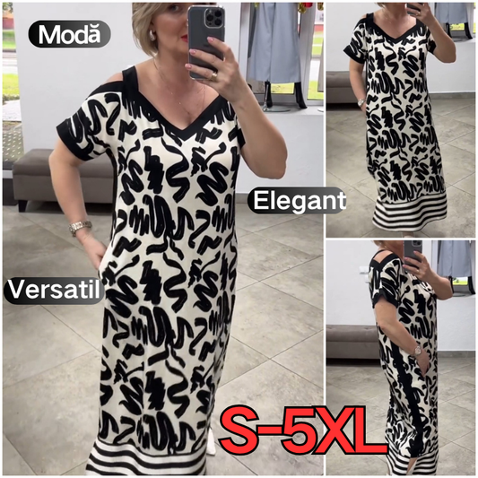 👗【S-5XL】Rochie elegantă și confortabilă, cu umerii goi și decolteu în V