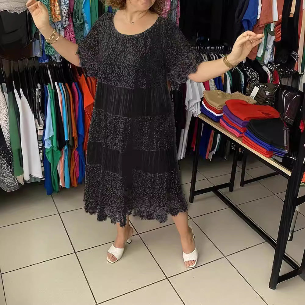 【Compra uno y llévate otro gratis】 [S-5XL] Nuevo vestido tipo camiseta de manga corta 2026, estilo encaje con cuello redondo. [40-120 kg]