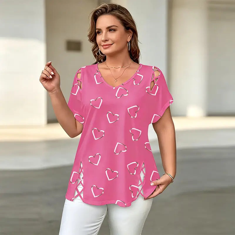 👚【Kup jeden, druhý zdarma】【Velikosti - 5XL】Módní tričko s výstřihem do V a srdíčkovým výstřihem