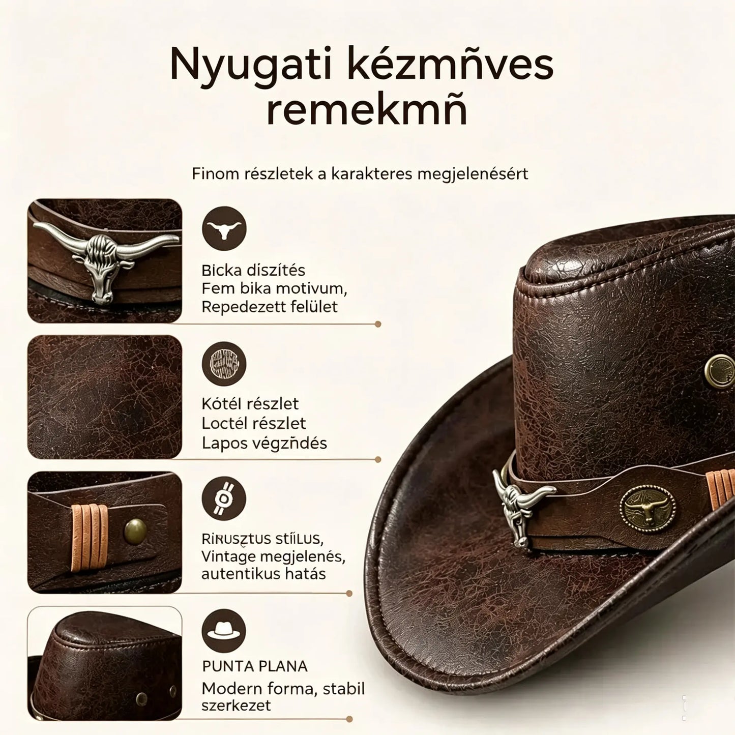 🤠Élvezze az 50% kedvezményt most! 🌟Retro széles karimájú cowboykalap kapucnipánttal - Kopott western stílusú fedora