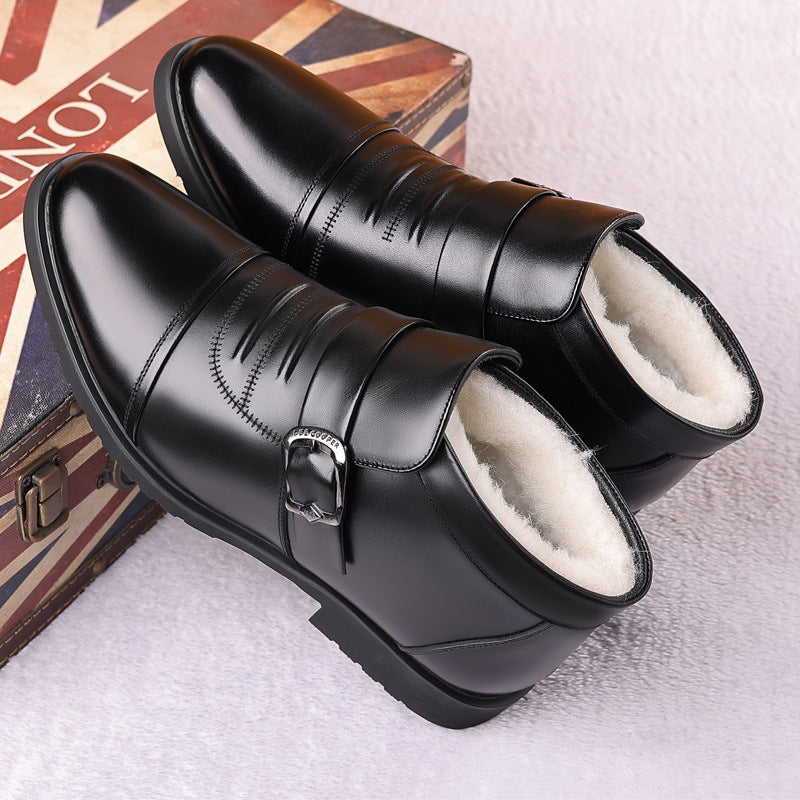 👞【39-44】Zimní zahuštěné nadýchané teplé kožené boty s tlustou podrážkou pro muže