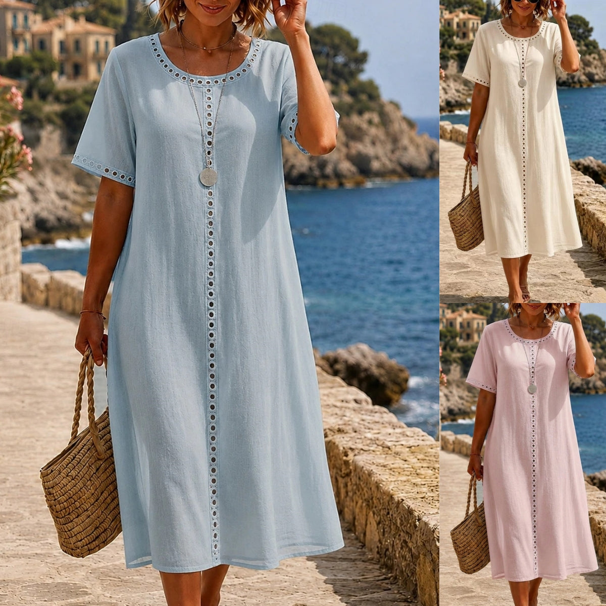 ☀️ Letní speciální nabídka【S-2XL】Elegantní šaty z bavlny a lnu pro pohodlné letní dny – prodyšné, s lichotivým střihem.