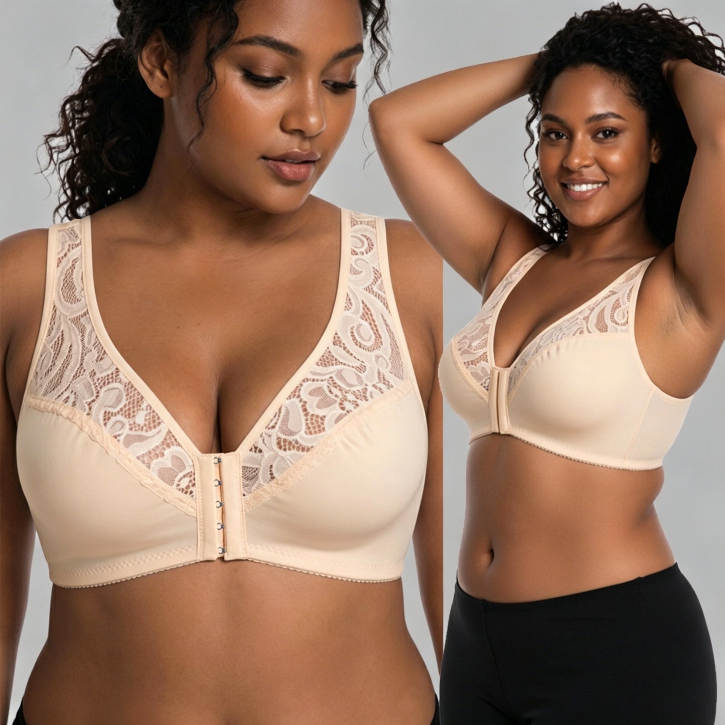 💖 Najniža cijena ikad! 【3-dijelni set】【L-4XL】😍🩲 Push-up grudnjak veće veličine, izvrsna čipka, push-up i ažur dizajn, kopčanje sprijeda