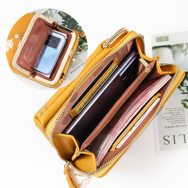 🎁【Kup 1, otrzymaj 1 gratis】👜 Portfel damski typu crossbody ze skóry bydlęcej z haftem i paskiem na ramię, model 2025