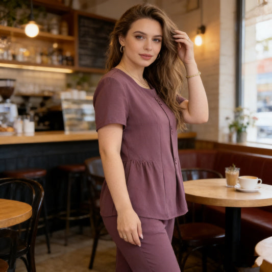 🔥 Damski komplet dwuczęściowy (top i spodnie) — swobodna elegancja i fason idealny dla rozmiarów plus size; nowoczesny styl stworzony z myślą o dojrzałych kobietach.