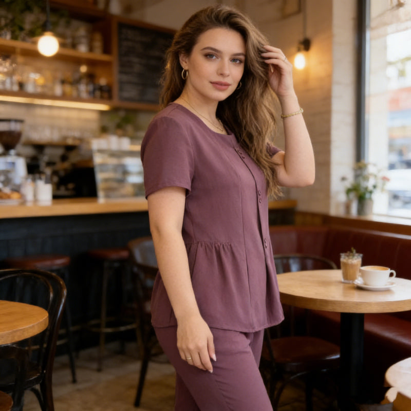🔥 Damski komplet dwuczęściowy (top i spodnie) — swobodna elegancja i fason idealny dla rozmiarów plus size; nowoczesny styl stworzony z myślą o dojrzałych kobietach.