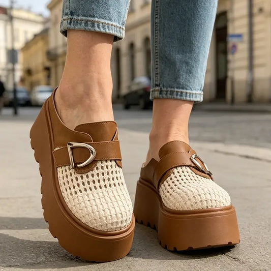 Nyári platform papucs: Lélegző kötött kialakítás, retró-modern stílus, 35-40-es méretek