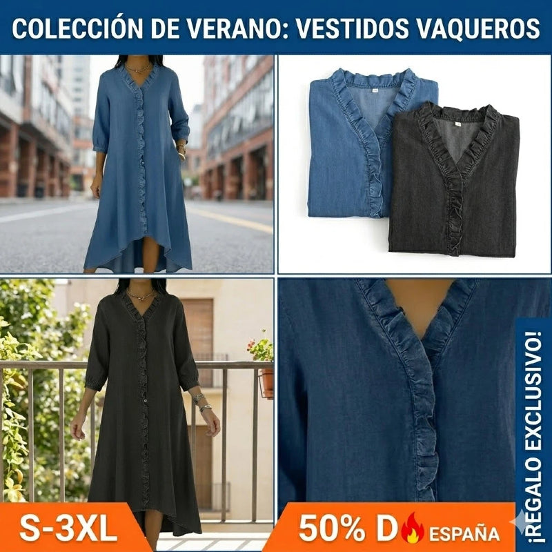 【S-2XL】Novedad de verano 2026: Elegante vestido con volantes y escote en V.