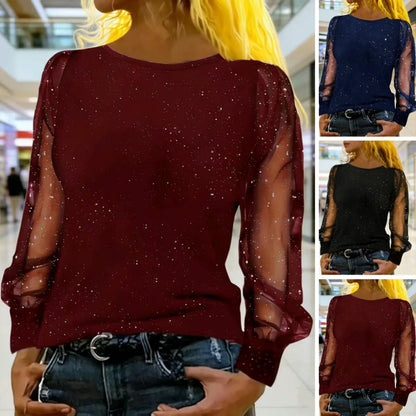 🔥【S-5XL】Camiseta de malla de manga larga con cuello en V para mujer (2026)