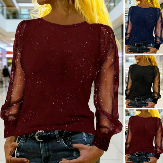 🔥【S-5XL】Camiseta de malla de manga larga con cuello en V para mujer (2026)
