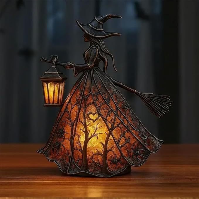 🧙‍‍♀️Lámpara de bruja de Halloween, decoración de linterna gótica aterradora, figura decorativa única para lámpara de mesa, luz de noche con patas, adecuada para el hogar, porche, oficina, decoración de fiesta, se puede usar como Halloween y regalo.
