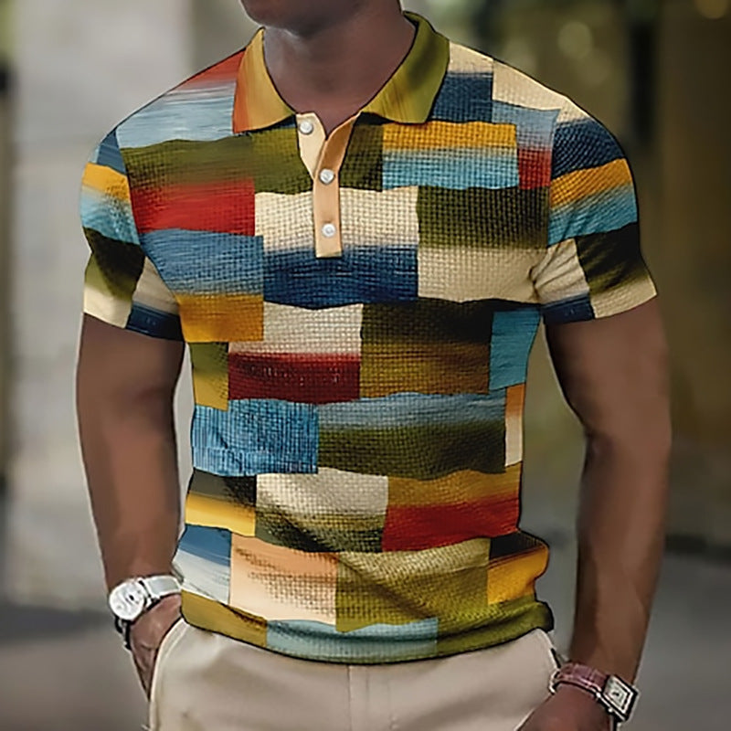 👕【S-5XL】Nové pánské kostkované pruhované polo tričko z bavlny a lnu
