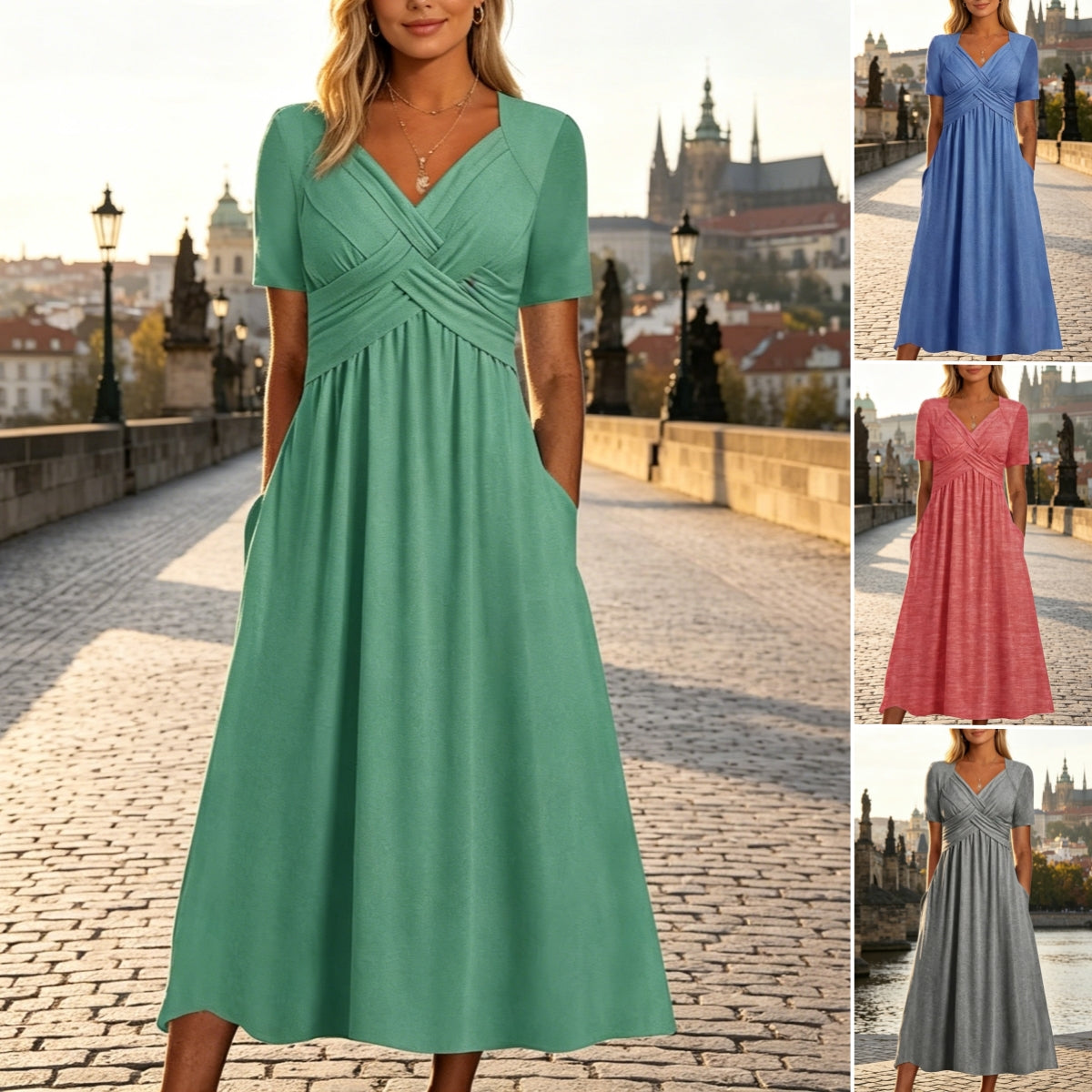 ✨【S-3XL】Ležérní šaty střední délky v čisté barvě