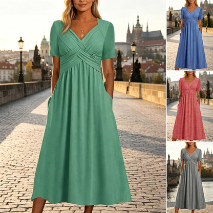 ✨【S-3XL】Ležérní šaty střední délky v čisté barvě