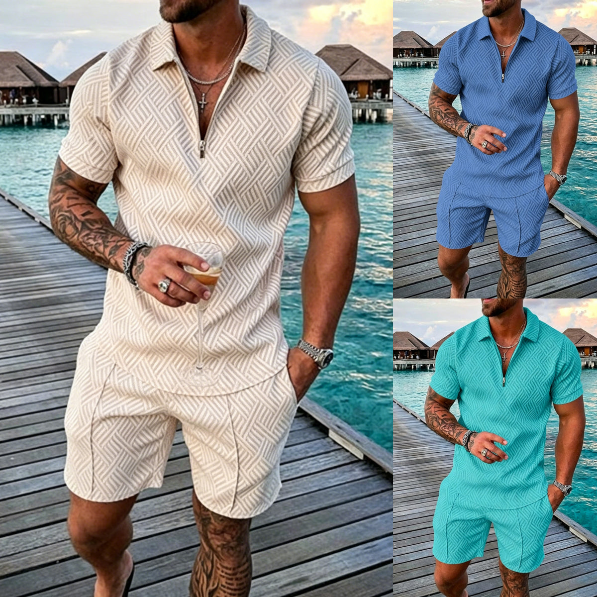 😎 50 % popusta 🔥【Majica + hlače】 (40–130 kg) Moški polo komplet z zadrgo in 3D-tiskom ✅️Plačilo ob dostavi ✅️70 % popusta na 2 artikla