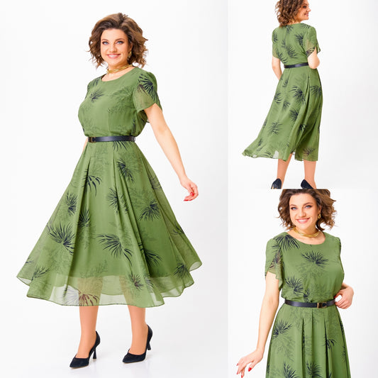 😍💃[S-5XL] Nowa, modna, zielona sukienka z szyfonu na wiosnę i lato