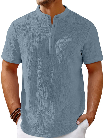 【S-4XL】Látványos textúrájú és henley nyakú férfi póló - kényelmes és stílusos minden napra