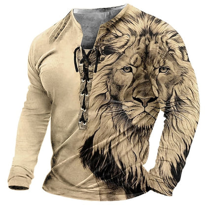 Męski, swobodny T-shirt z długim rękawem i nadrukiem 3D