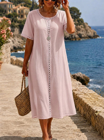 ☀️ Letní speciální nabídka【S-2XL】Elegantní šaty z bavlny a lnu pro pohodlné letní dny – prodyšné, s lichotivým střihem.