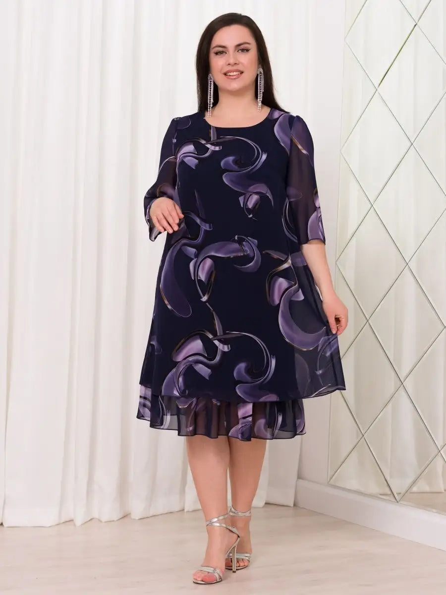 💥wyprzedaż błyskawiczna💥【S-5XL】👗Elegancka sukienka z nadrukiem siateczki i rękawami z falbaną