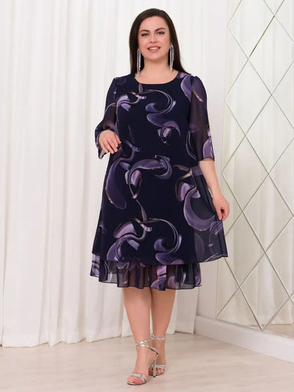 💥wyprzedaż błyskawiczna💥【S-5XL】👗Elegancka sukienka z nadrukiem siateczki i rękawami z falbaną