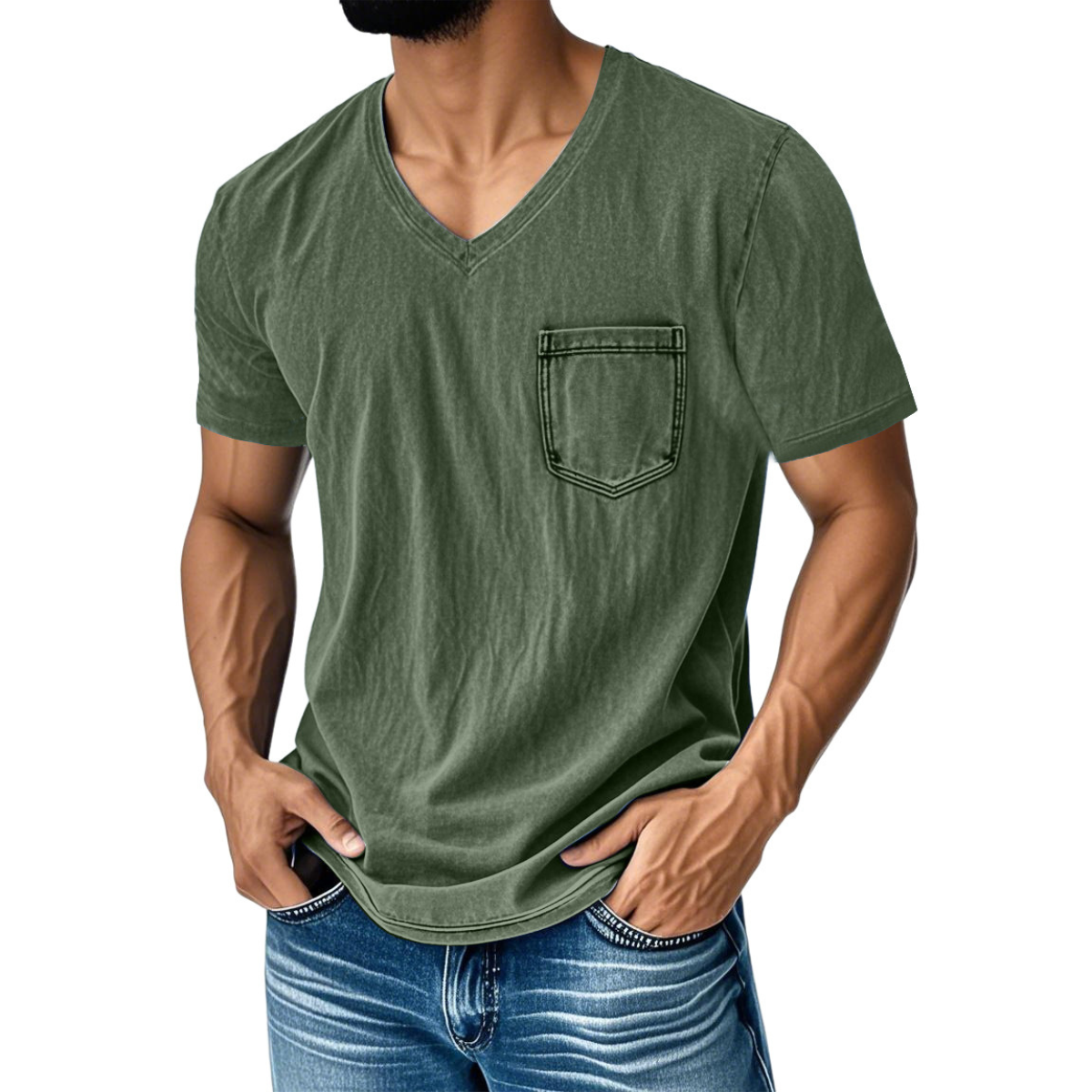 👔 50% kedvezmény 🔥 [40–120 kg] Férfi laza, bő szabású farmer póló — V-nyakú, rövid ujjú ✅ Utánvétes fizetés lehetséges ✅ Vásároljon 2-t, és 30% kedvezményt kap