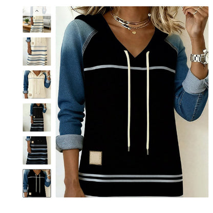 🔥【S-3XL】2025 Nowe, gorące bluzy z kapturem z denimu w bloki kolorów