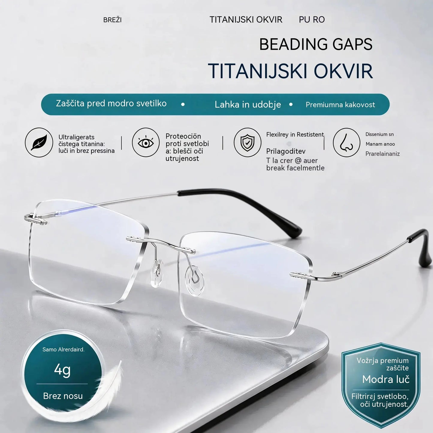 👓 Visokokakovostna, ultra lahka, visokoločljivostna profesionalna očala brez okvirja z zaščito pred modro svetlobo. Unisex dizajn. ✨