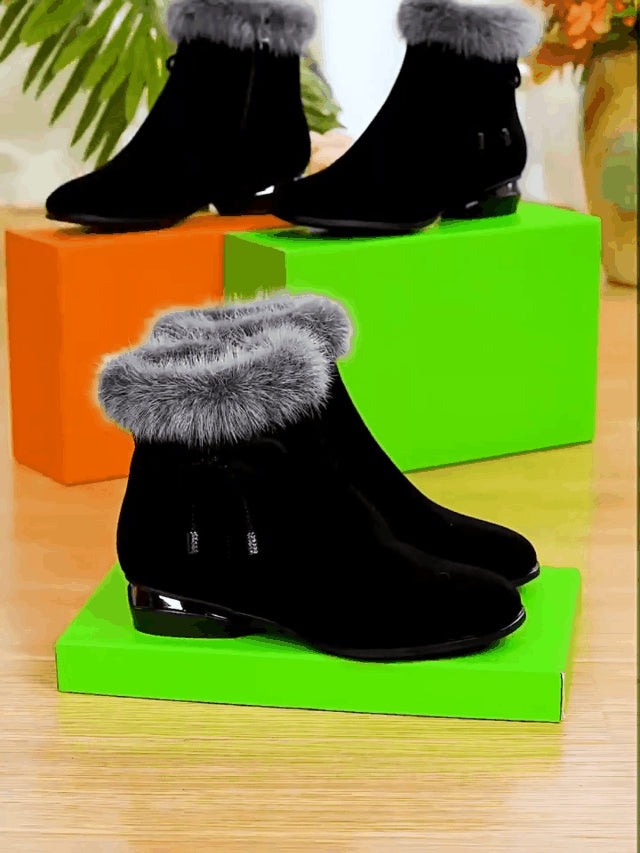 😍😍【35-41】 Členkové čižmy z mäkkej kože s okrúhlou špičkou a stredným podpätkom 