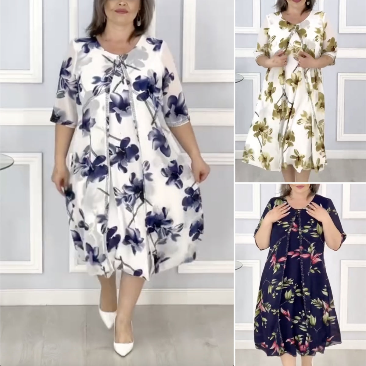 👗【S-5XL】Nowa sukienka z nadrukiem w dużych rozmiarach z 2025 r., elegancki styl, odpowiednia do noszenia na co dzień i na imprezy.