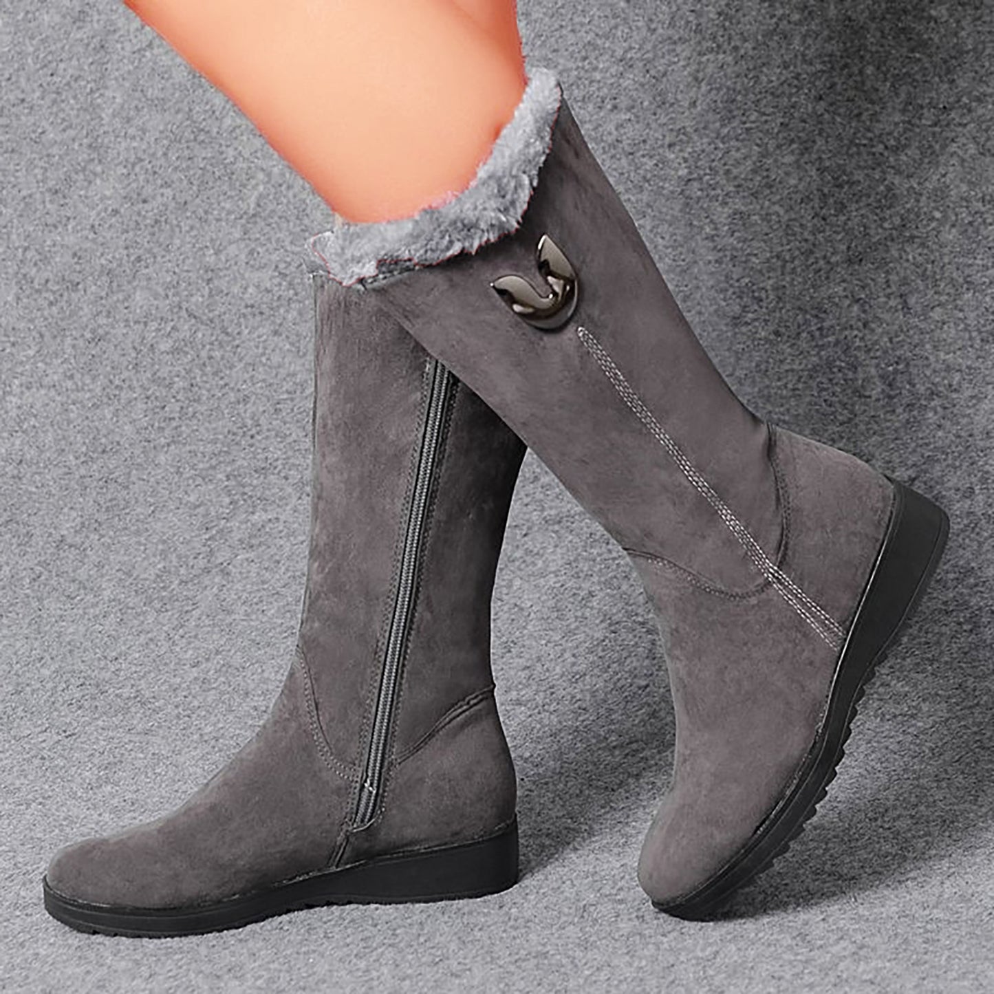 🎁✨Descuento de invierno 49% [35-41] Botas de nieve cálidas de invierno para mujer, botas Martin con tacones medios y de cuña, cremallera antideslizante