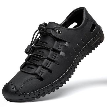 🌟✨【39-44】Męskie oryginalne skórzane buty z odkrytymi palcami, wydrążone, letnie, swobodne, oddychające - modne i stylowe