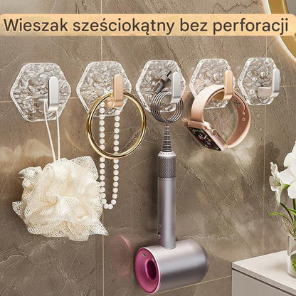 💥🏆【1 set 20 szt】Haczyki Hexagonalne Bez Wiercenia. 💎 Elegancki Design z Teksturą Iceberg – Łatwe Przyklejanie, Silne Wsparcie, Bez Śladów 🛁