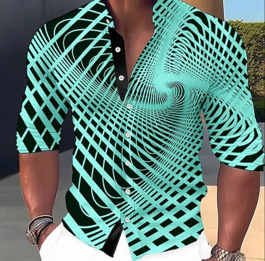 👔【S-6XL】 3D geometrikus mintás férfi ing