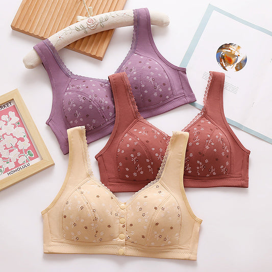 🔥【50% zniżki】🔥✨ Lekki i oddychający biustonosz bez fiszbin z nadrukiem i zapięciem na guziki z przodu