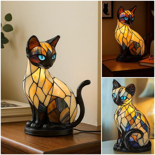 🐱 Kreativní stolní lampička ve tvaru kočky, retro noční světlo, z barevné pryskyřice