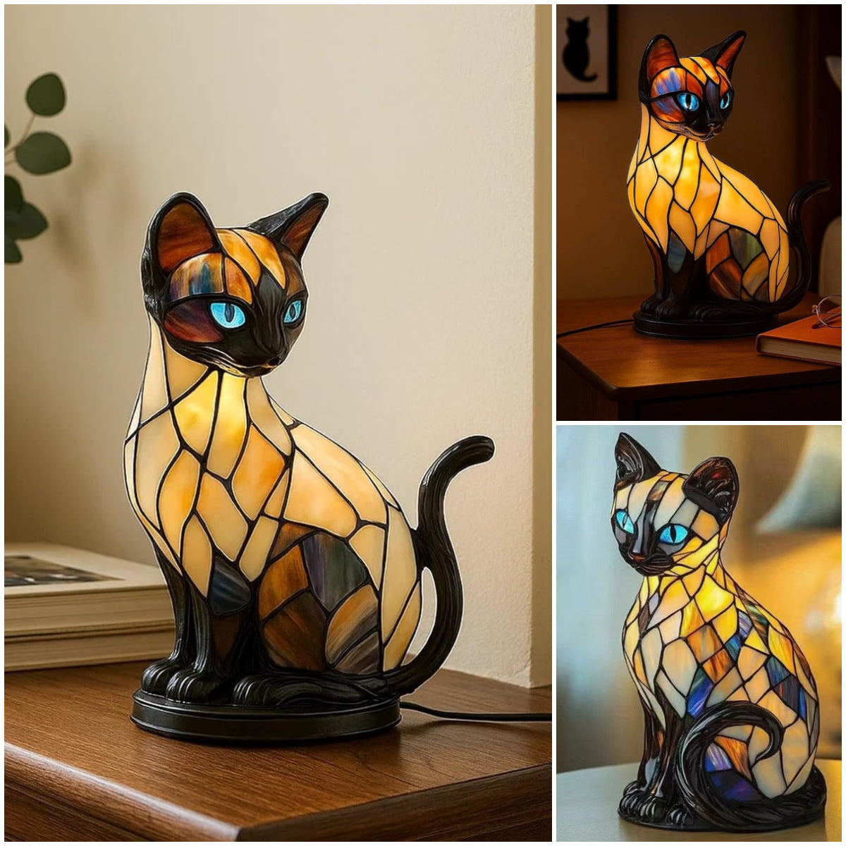 🐱 Kreativní stolní lampička ve tvaru kočky, retro noční světlo, z barevné pryskyřice