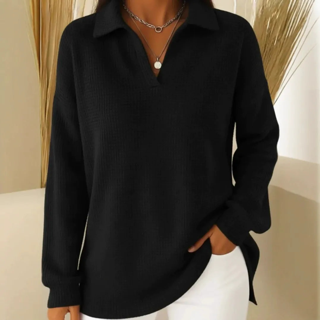 🥼【S-5XL】Nuevo y elegante suéter holgado, cálido, de color liso, con cuello y mangas largas.