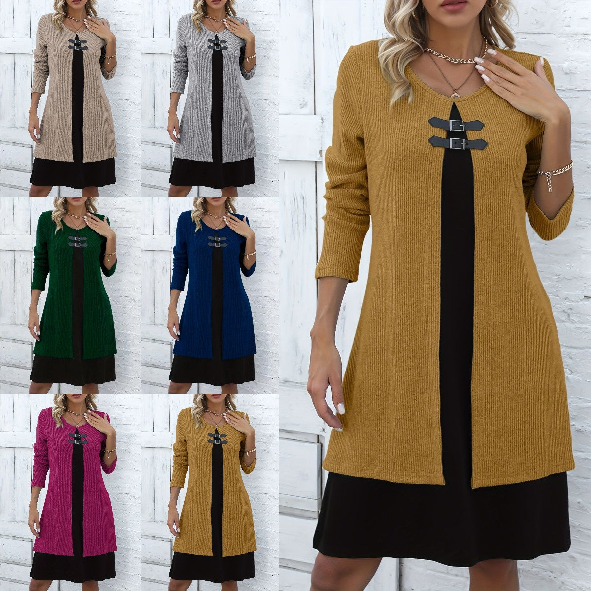 🔥💃【Año Nuevo 2026】✨✨(S-3XL) Nuevo y elegante vestido de invierno con bloques de color