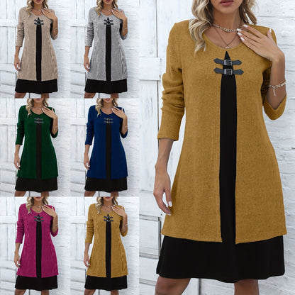 🔥💃【Año Nuevo 2026】✨✨(S-3XL) Nuevo y elegante vestido de invierno con bloques de color