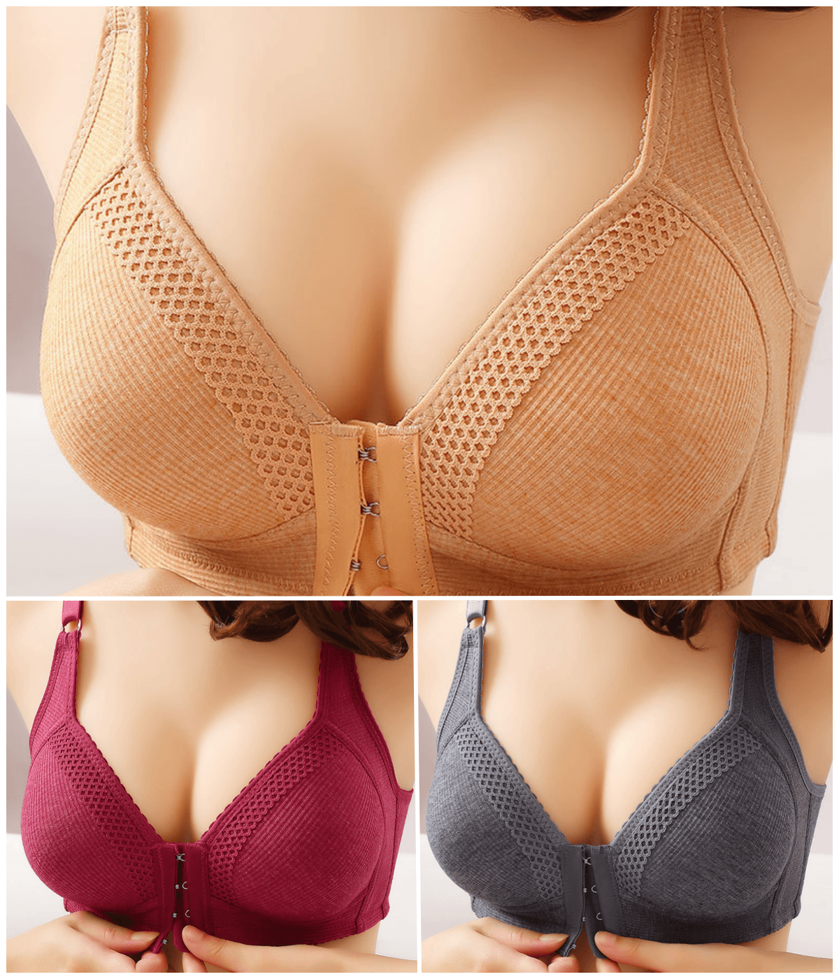 💕【Sada 3 kusů】Vysoce elastická bezešvá podprsenka, tenká a prodyšná, s oporou proti ochabování