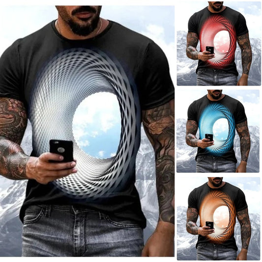 🔥🔥【S-8XL】Nadruk cyfrowy 3D geometryczny wzór moda casual krótkie rękawy
