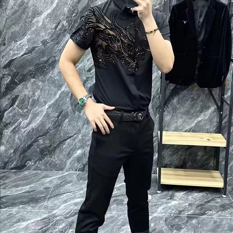 👔💥【M-5XL】Męska stylowa koszulka polo z wyciętymi klapami i zamkiem błyskawicznym – klasyczna czerń z eleganckim haftem【45-120 KG】