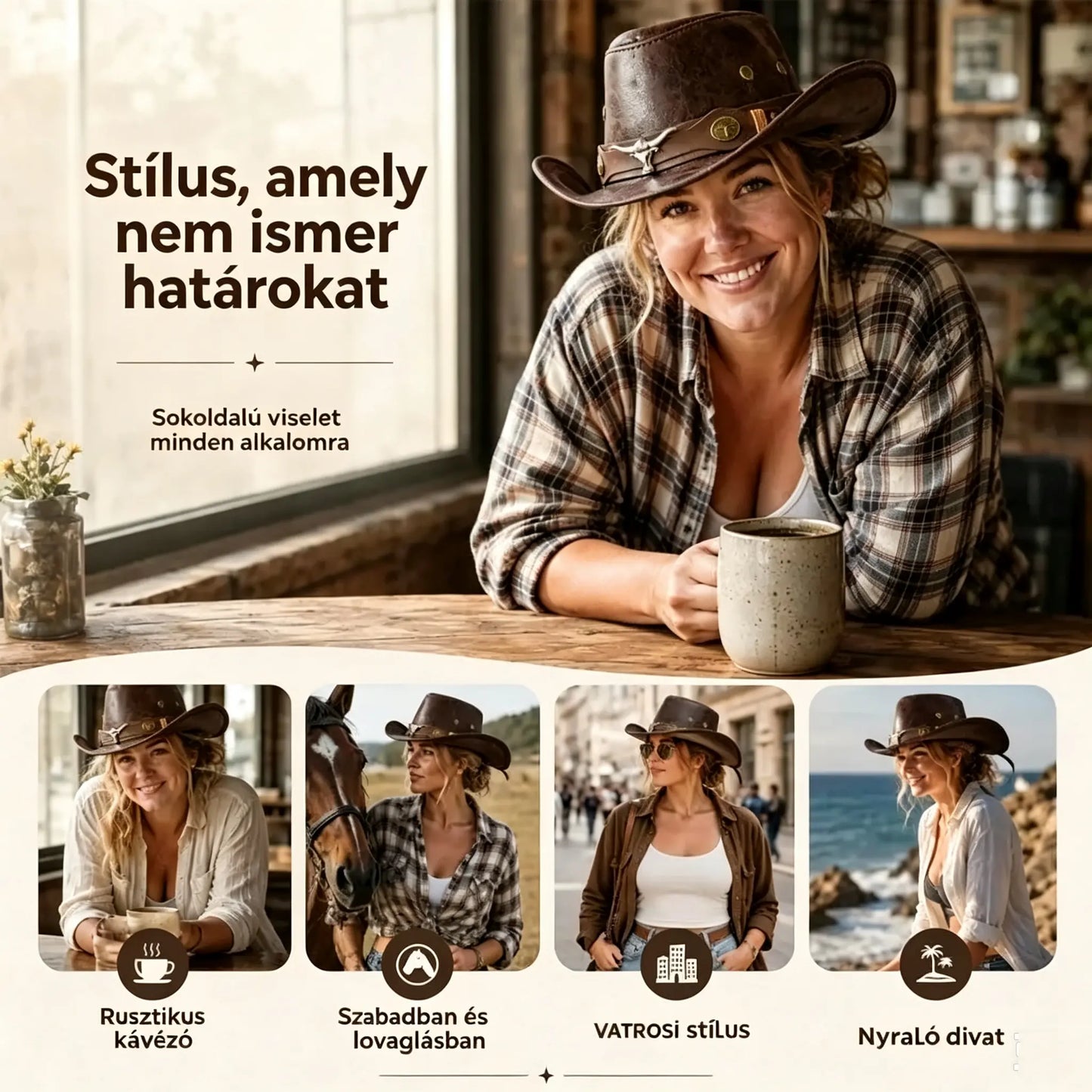 🤠Élvezze az 50% kedvezményt most! 🌟Retro széles karimájú cowboykalap kapucnipánttal - Kopott western stílusú fedora