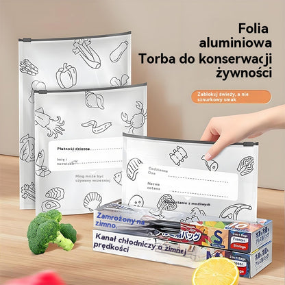 🥩【90 sztuk】Aluminiowa torba spożywcza z zamknięciem strunowym, zapewniająca świeżość i możliwość przechowywania w lodówce w gospodarstwie domowym