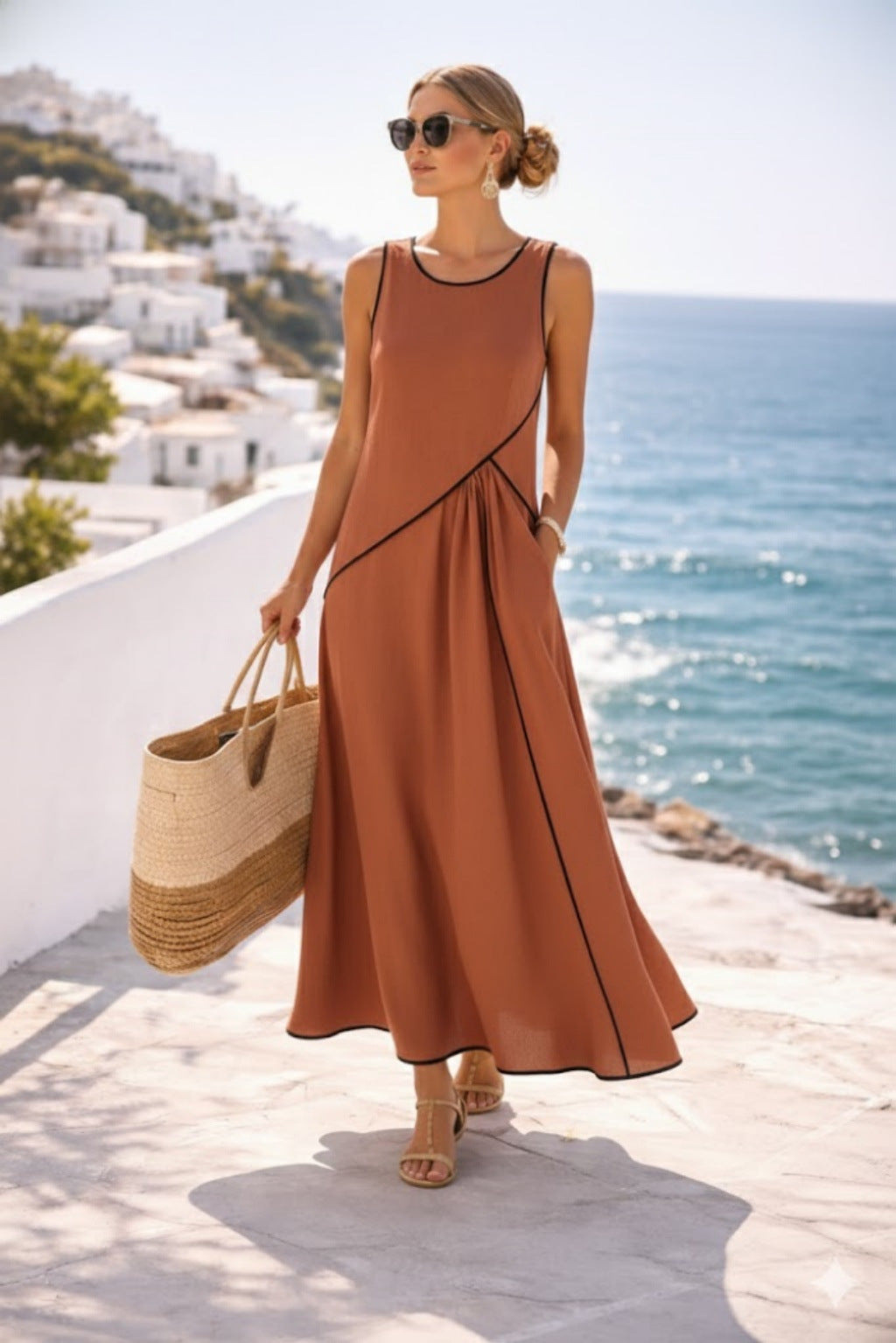👗Ostatni dzień wyprzedaży – 50% zniżki! 【S-3XL】Letnia casualowa sukienka z okrągłym dekoltem – przewiewna, wygodna, uniwersalna i wysmuklająca sylwetkę.