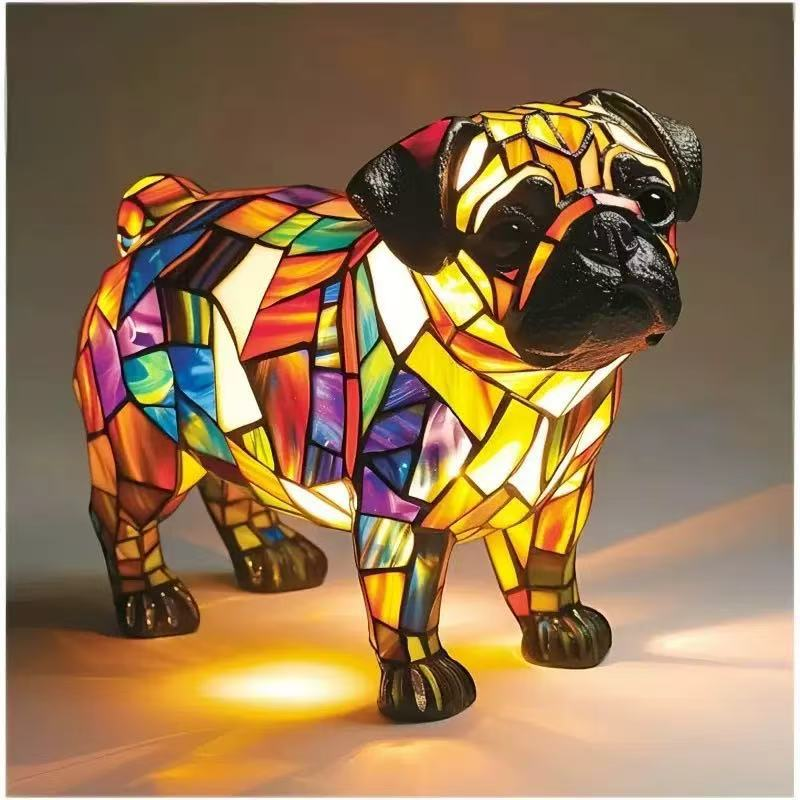 🐕🐱Kreatywna lampka stołowa w kształcie kota i psa, retro lampka nocna z delikatnym światłem, wykonana z kolorowej żywicy