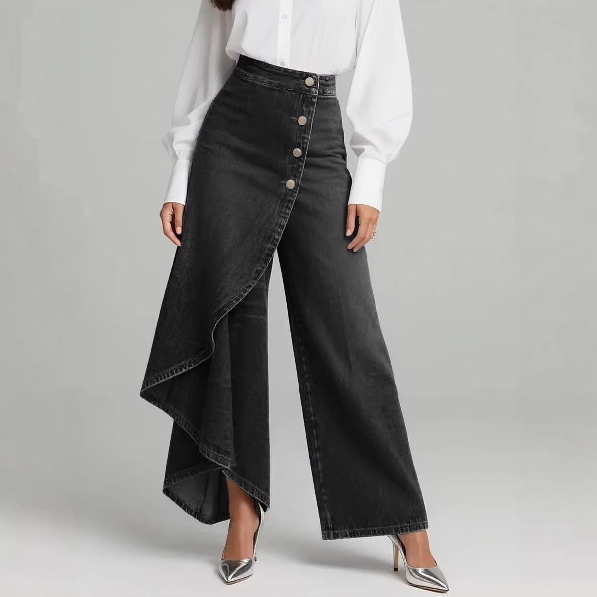 😍【S-3XL】Damskie jeansy z wysokim stanem i szerokimi nogawkami, luźny krój, elegancki design, łatwe do stylizacji ✅Darmowa dostawa